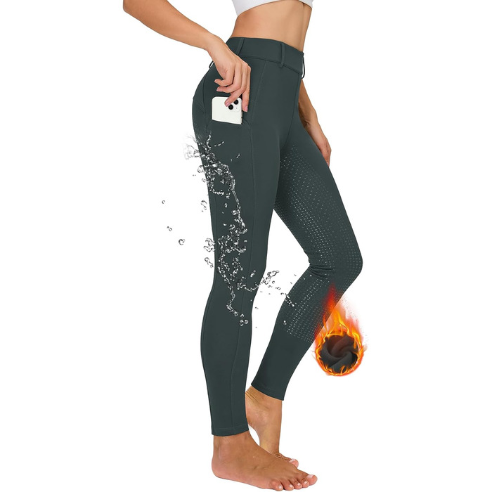 Легінси для верхової їзди жіночі зимові, повний камуфляж, термо, з флісовою підкладкою, водонепроникні, з кишенею для телефону, з петлями для ременя, сірі, розмір L