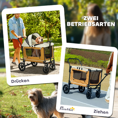 PawHut Коляска для собак Dogs Buggy Складна для собак і кішок до 30 кг Cat Buggy з подушками сітчасті вікна 2 двері Сумка для зберігання Коляска для кішки Buggy Brown | Аосом