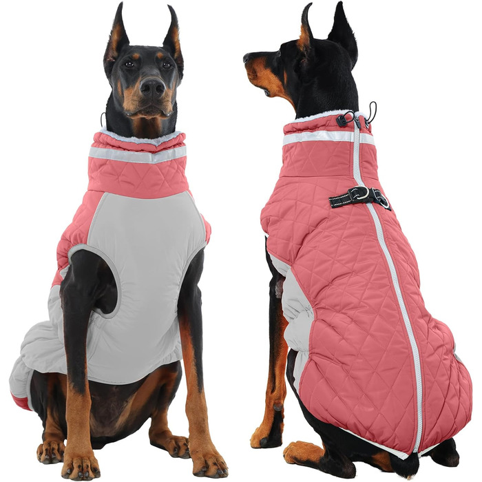 Зимовий теплий одяг для собак великих порід: куртка, плащ, комбінезон від OUOBOB. XXXL, водонепроникний, з D-рингом, для Лабрадора, BerryPink