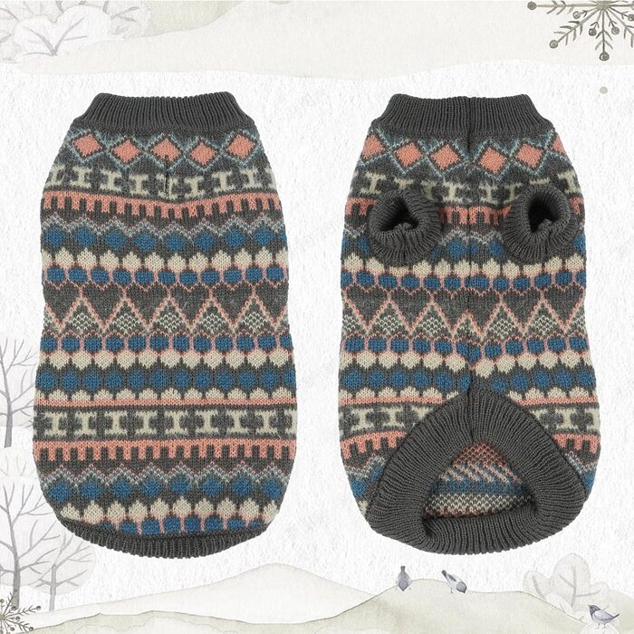 Пуловер для собак Х'юмараян - Бохо стиль, теплий пуловер для маленьких собак, святковий, з отвором для шлейки, сірий (XL)