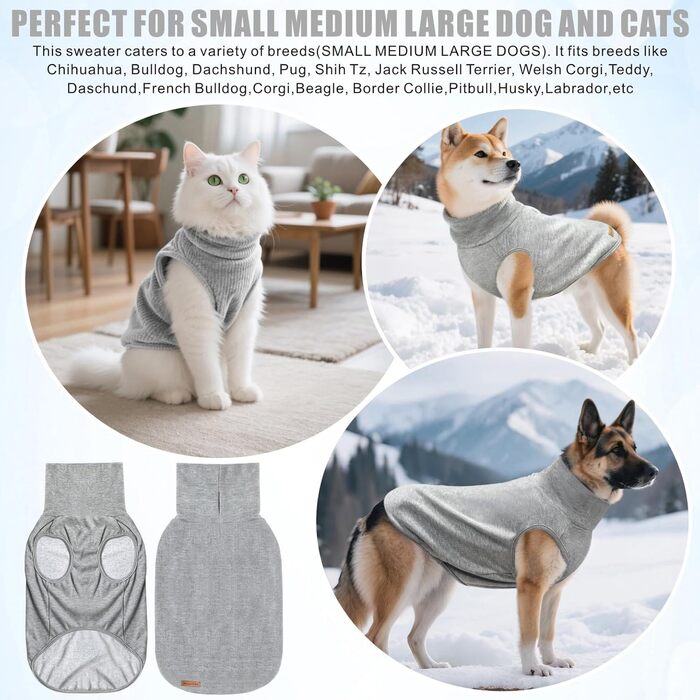 Світшот для собак Mosucoirl: теплий пуловер для маленьких, середніх та великих собак XS-4XL сірого кольору