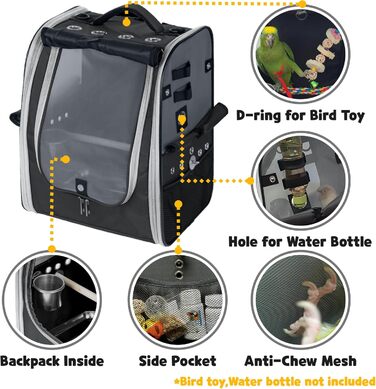 Переносна сумка-рюкзак для птахів Birds Day з кліткою для папуг, 2 жердочками та годівницею, піддон з нержавіючої сталі (темно-оливковий зелений)