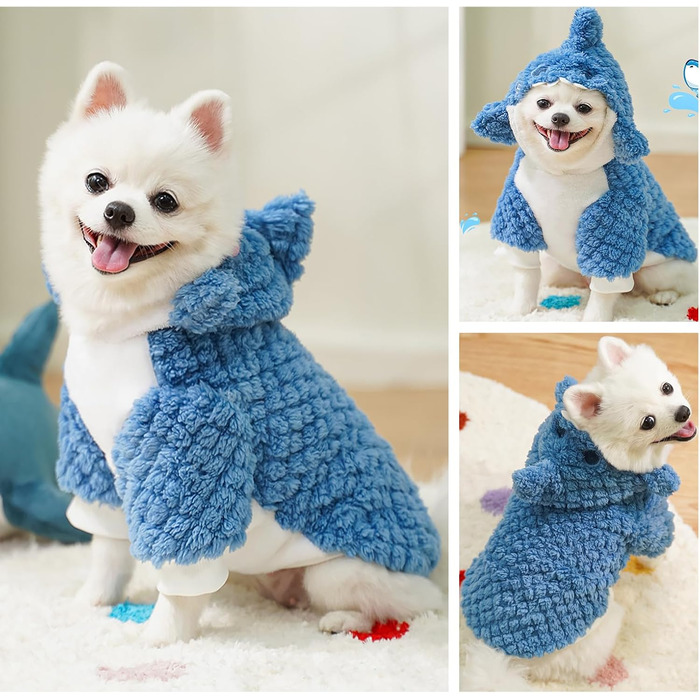Зимовий теплий костюм-толстовка для собак та котів з кільцем D, Cospay, теплий фліс, розмір Small, Blauer Hai