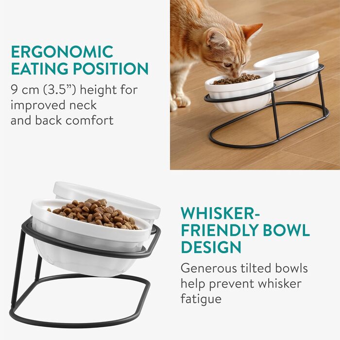 Керамічна миска для кота Navaris з чорним металевим підставкою - піднята миска для котів - об'єм 150 мл - підходить для мікрохвильової печі та мийки - миска для котів - миска для корму для котів