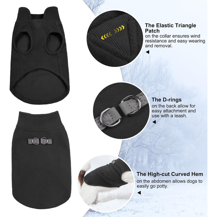 Тепла жилетка для собак BeautyZoo – зимова куртка з капюшоном та кільцем для повідка – чорна, розмір M (обхват грудей 43.1 см)