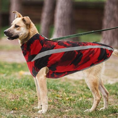 Водонепроникний собачий плащ: тепла зимова куртка, жилетка для собачого спорту, одяг для домашніх тварин з отвором для шлейки, світловідбиваючими смугами, середній та великий розмір, вітронепроникний костюм для собак, одяг для собак (4XL, червоний)