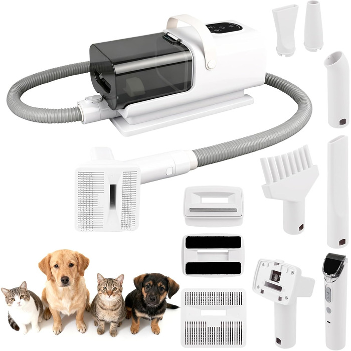 3-в-1 Машина для стрижки собак з пилососом, машинка для стрижки котів та собак з 6 гребінцями, пилосос для собак 2.2л з щіткою, фен для собак з 13 інструментами, 3 режими повітря, холодний/гарячий потік