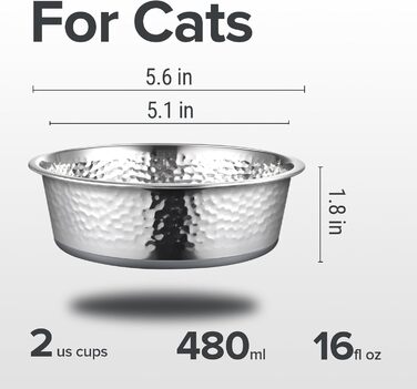 Набори мисок для котів URBUDDIES з нержавіючої сталі (2 шт.), преміум-якість, з гумовою основою, легко миються, 2 чаші, сіра основа