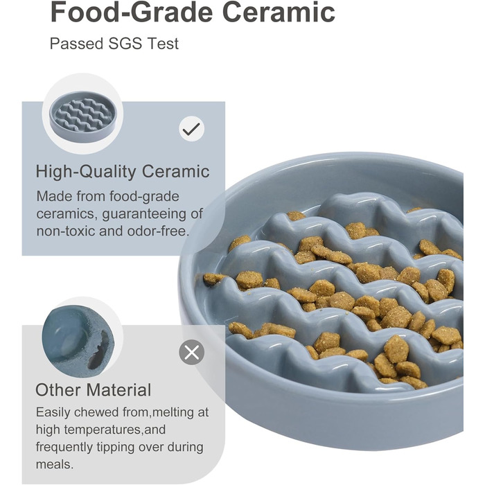 Миска для собак Slow Feeder з кераміки з нековзним силіконовим краєм - миска-лабіринт для запобігання здуття та ожиріння (Абрикос-S) (Medium, Macroni-Ice Blue)