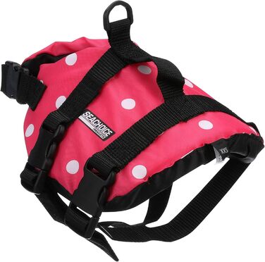 Світшот для собак Seachoice 86260 - рятувальний жилет для собак, регульований, з ручкою, розмір XXS, до 2,7 кг (рожевий у горошок)