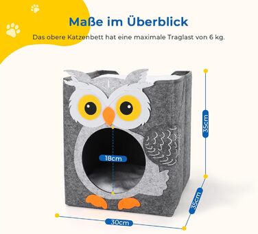 Двоповерховий будиночок для котів Dripex з фетру з подушкою, 30 x 35 x 35 см (Сова)