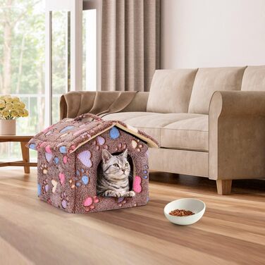 Будка для собак і котів Nobleza, зимостійка, 42x39x33 см, переносний лежак, знімний будиночок, коричнева, з матрацом