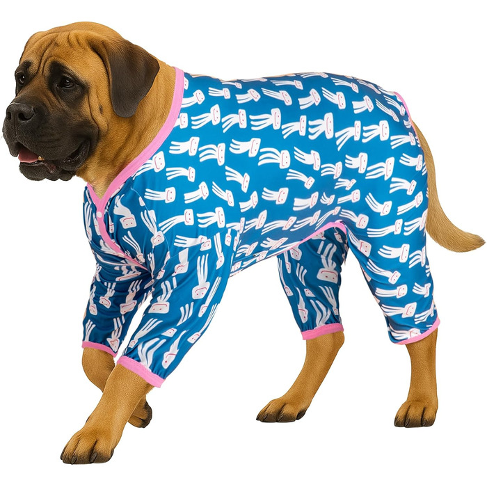 Піжама для собак LovinPet Pitbull, розмір M: блакитний піжамний костюм з принтом восьминога, зручний та легкий для великих собак