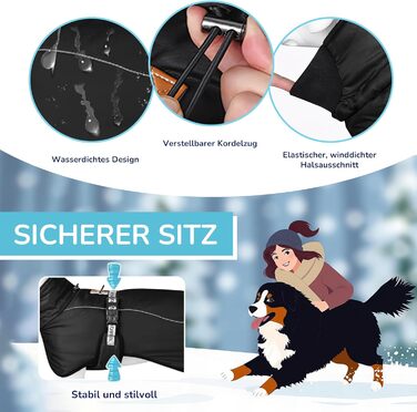 Зимовий теплий одяг для собак ALLSOPETS з відбиваючими елементами, чорного кольору, розмір 2XL. Вітронепроникна куртка для великих та середніх собак з регульованим поясом та кільцем для повідка.