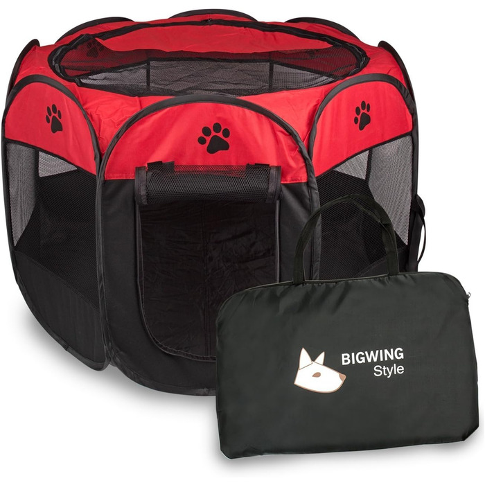 Вольєр для собак/котів BIGWING M/L, червоний, водовідштовхувальний, для цуценят та дорослих тварин