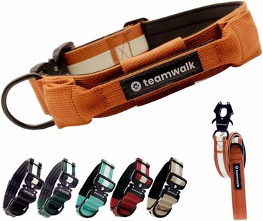 teamwalk® Преміум нашийник для собак з магнітною ручкою, світловідбиваючими вставками, кишенею для AirTag, регульований, м’яка підкладка, міцна застібка, доступний з повідком, полегшена модель (M)