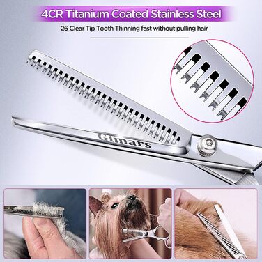 Набір професійних ножиць для грумінгу собак Gimars (4CR, безпечна насадка, титанове покриття, 6-в-1, чорний/рожевий)