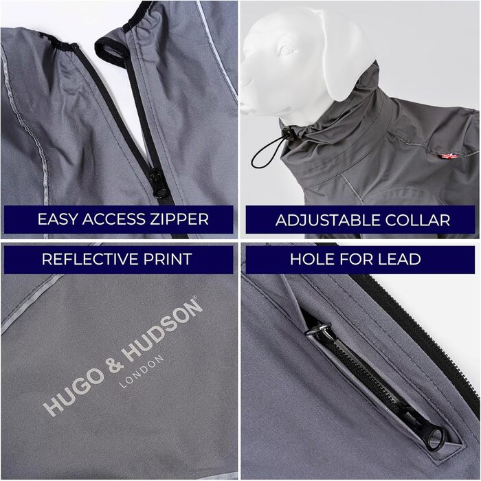 Відбиваюча куртка для собак Hugo & Hudson з капюшоном, вітрозахисний зимовий одяг, помаранчевий (сірий, L55)