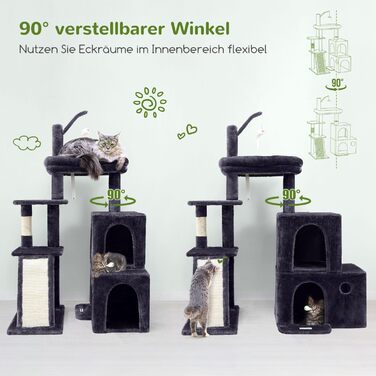 Дерево для котів Globlazer з міцною основою, 2 будиночки, поворотний на 90°, платформа з м'яким покриттям, когтеточка з сизалю, іграшки для котів, велике дерево для котів, дорослих котів та кошенят (XL, темно-сірий)