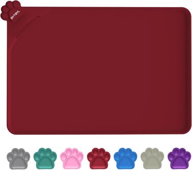 Водонепроникний килимок для годування домашніх тварин з високими бортиками, 55 x 38 см, силіконовий, нековзний, для собак, котів, запобігає розливанню води (Вулкан-червоний)