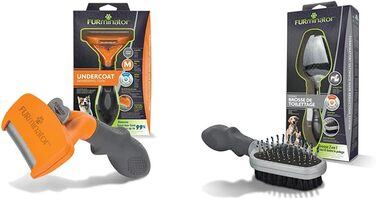 Furminator для собак середнього розміру з довгою шерстю - щітка для видалення підшерстка, покращений дизайн, подвійна щітка для собак та котів