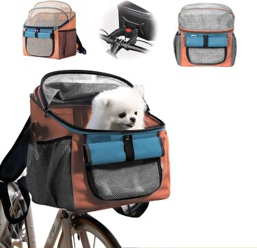 Велокорзина для собак, переноска для тварин на велосипед, переноска для собак на переднє кріплення, 5 кг, дихаюча, з адаптером для керма, для їзди та кемпінгу (Помаранчевий)
