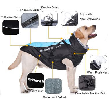 Зимовий теплий одяг для собак FeimaX: водонепроникна куртка з плюшем, світловідбиваючий жилет для маленьких, середніх та великих собак XL (Обхват грудей: 57 см, Довжина спини: 42 см), Колір: Синій