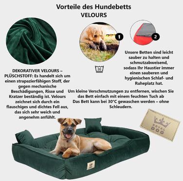 Крісло-ліжко для собак великих порід King Dog XL, 115 x 95 см, зелене, з велюру, ортопедичне, легко миється