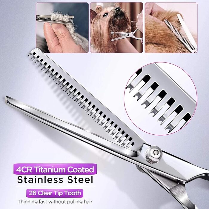 Набір професійних ножиць для собак з безпечним круглим наконечником, для грумінгу та стрижки шерсті. З набором для фінальної обробки. Підходить для собак та котів. Нержавіюча сталь, рожевий колір