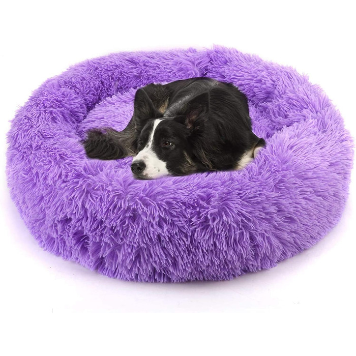 Кругле ліжко для собак та котів Donut, плюшеве, миється, 110 см (фіолетовий)