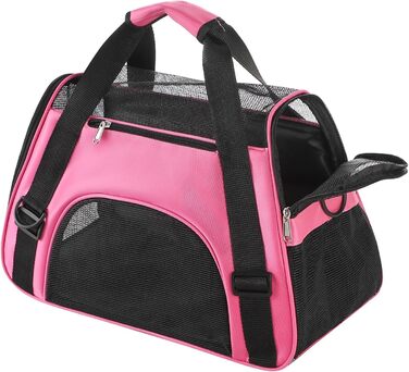Транспортна сумка для собак та котів: рожева, складна, з регульованим плечовим ременем, 42 x 20 x 25.5 см