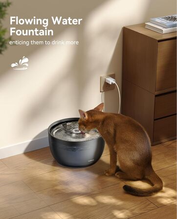 Фонтанчик для котів FEELNEEDY 3L з фільтром з активованого вугілля - фонтанчик для котів з нержавіючої сталі, прозорий резервуар, чорний колір