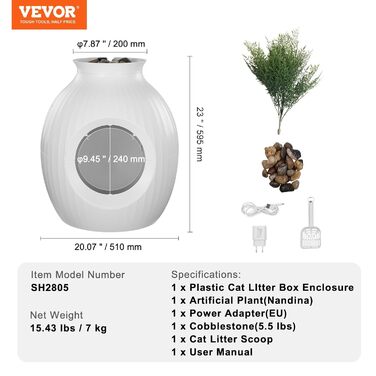 VEVOR Інтелектуальний туалет для котів з контролем запаху, прихований лоток з освітленням, ABS-пластик, для дому та вулиці
