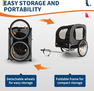 Причіп-коляска для собак до 40 кг та інших дрібних тварин - 88 lbs, сталевий каркас, колеса 16 дюймів, знімний вкладиш, для активного відпочинку (сірий)