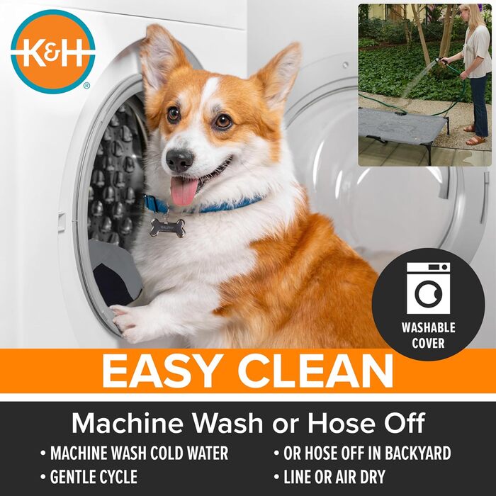 Підняте вуличне ліжко для собак K&H PET PRODUCTS, охолоджуюче, з дихаючою сіткою, знімний чохол, металевий каркас, для середніх порід, портативне