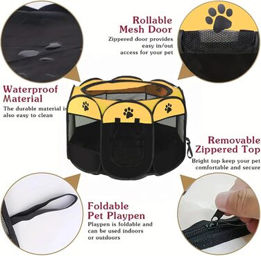 Портативний вольєр для цуценят та тварин, 74x43 см (жовтий)