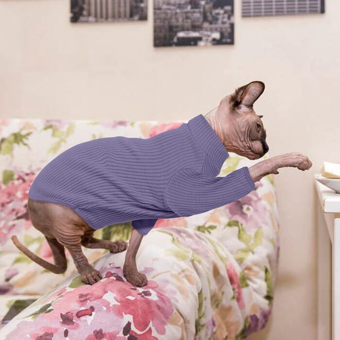 Тепла жилетка для безшерстних котів з високим коміром, фіолетового кольору (L)