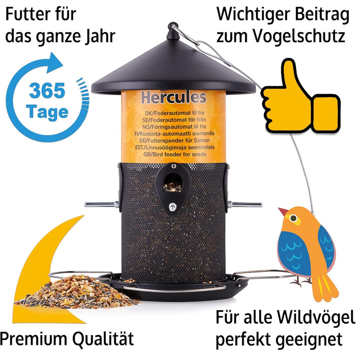 Преміум годівниця для птахів ZooPrinz XL з міцними кільцями та дахом – стійка до погодних умов та довговічна – легко підвішується за допомогою сталевого тросу – 2 моделі на вибір