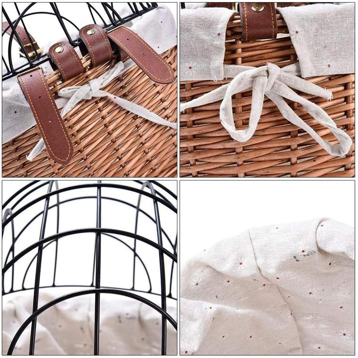 Кошик для тварин на велосипед, плетіння з лози, для собак та котів, передній кошик для тварин з сітчастою кришкою, швидкоз'ємний, чорний