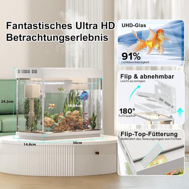 Акваріум Vehipa Nano 9L з підсвіткою, фільтром, обігрівачем та зволожувачем повітря (білий)