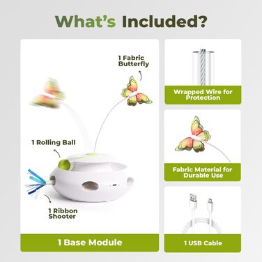 Інтерактивна іграшка для котів ALL FOR PAWS 3 в 1: метелик, м'ячики, пір'я. Автоматична іграшка для дому.