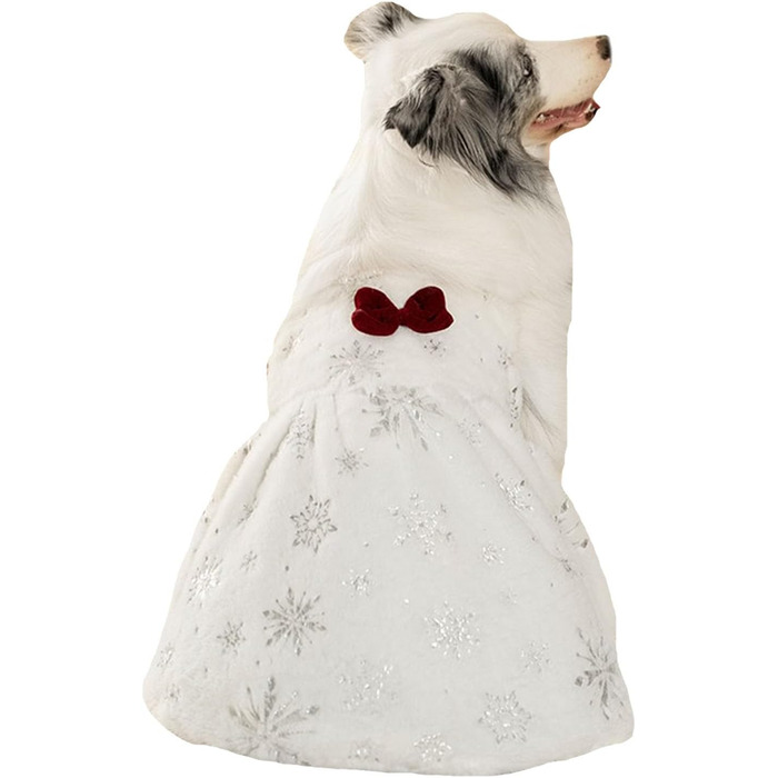 Біле собаче плаття FLAdorepet для великих собак, дівчаток, святкове (Великдень, Новий рік), теплий зимовий костюм, 7XL (Обхват грудей 90 см, Вага 29-36 кг)