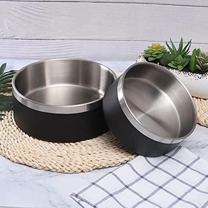 Миска для собак та котів з нержавіючої сталі Gteller, подвійні стінки, 907 мл, чорна