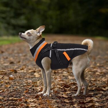 Водонепроникний зимовий теплий накид для собак FeimaX з отвором для шлейки, чорний, S