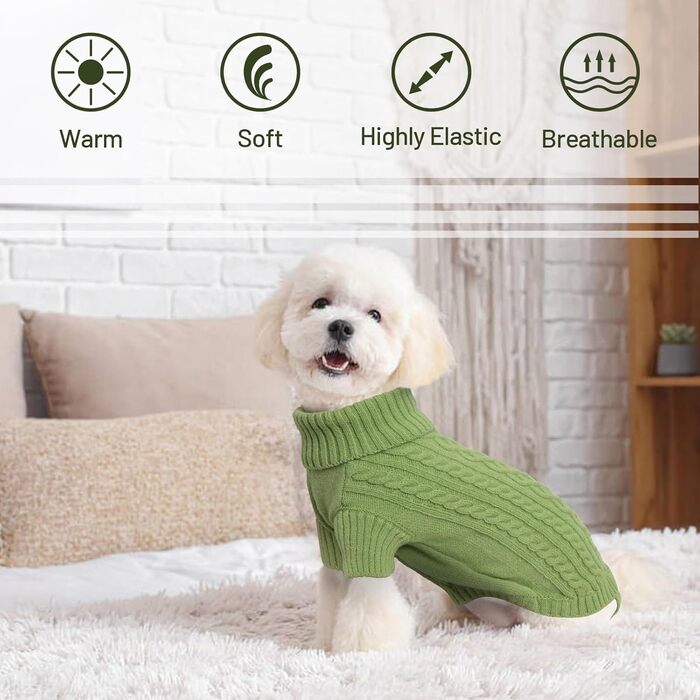 Пуловер для собак на Різдво - теплий собачий светр, маленькі породи, водолазка з отвором для повідка, різдвяний пуловер для чихуахуа, рейнхаунд, котів (S) S(Обхват грудей 40см, довжина спини 28см) (3XL(Обхват грудей 80см, довжина спини 60см), Трава, Зелен