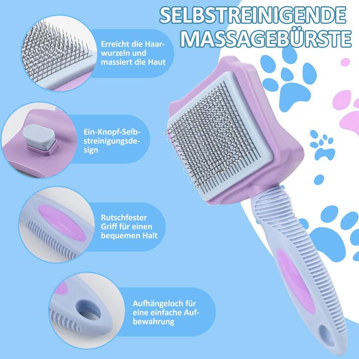 Набір гребінців для котів та собак 3 в 1, для видалення підшерстка, шерсті та розплутування, з масажною насадкою, підходить для довгошерстих та короткошерстих тварин