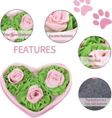 Килимок-нюхалка для собак, інтелектуальна іграшка для собак, килимок для нюхання та тренування, інтерактивний килимок для тварин, для середніх та маленьких собак, Love Pink Roses, 32*22 см
