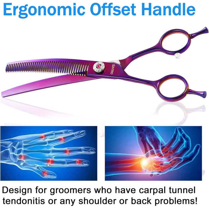 Професійна вигнута ножиця для грумінгу собак, гострі леза, універсальна ножиця, ножиці для догляду за собаками, японська сталь 440C, плавне різання та точний зріз, кольори, 17,8 см