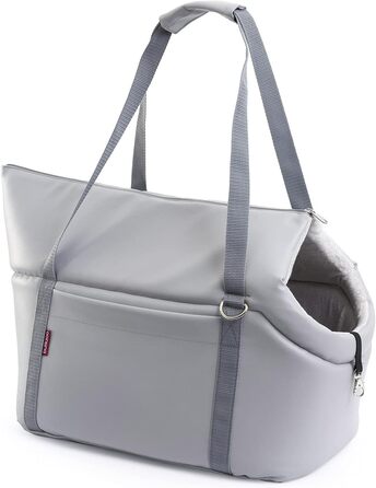 Сумка-переноска для собак та котів | Шкіряна сумка-переноска з гумкою та карабіном | до 15 кг | Шкіра | Розмір L | Сірий колір (42 x 29 x 33 см)