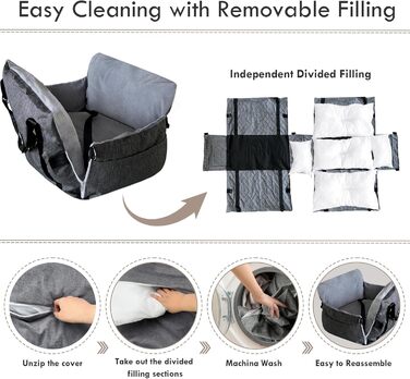 Автокрісло для собак - Автомобільне крісло для маленьких та середніх собак до 18 кг з ременем безпеки та кишенями для зберігання, антиковзаюча підставка (Смужка в морському стилі) (Сірий, 76.2 x 52 см)